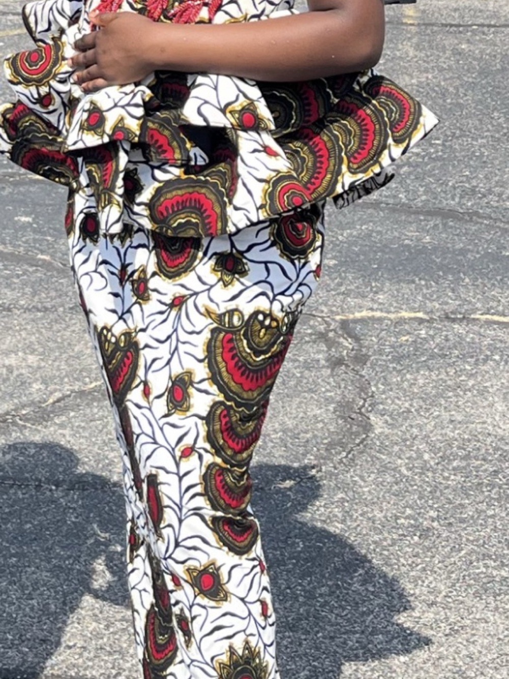 African Ankara Two-Piece Set | Peplum Top + Long Skirt | Size S/M